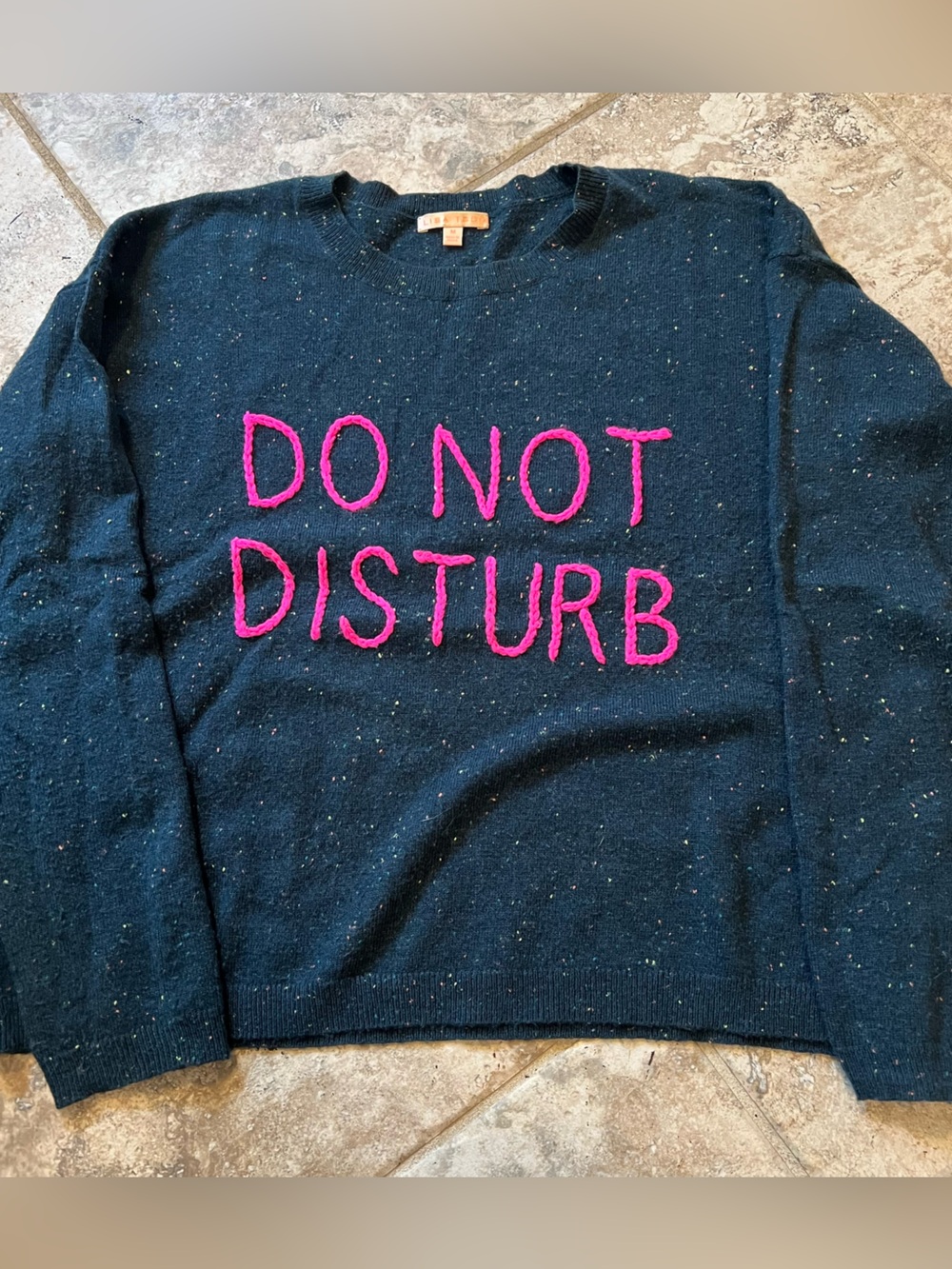 Lisa Todd Navy Knit wSweater with Hot Pink 'DO NOT DISTURB' Text